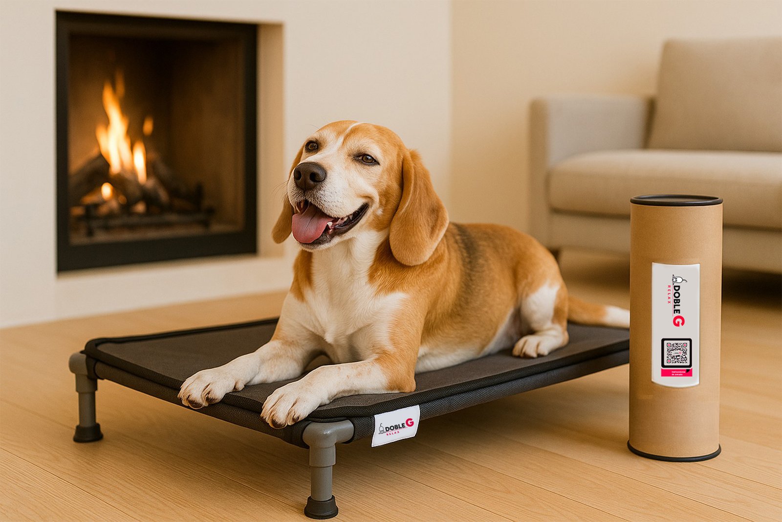 Mascota cómoda en su cama